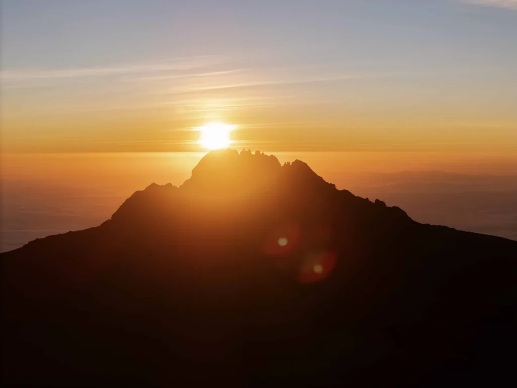 Snow-capped summit of Mount Kilimanjaro, the goal of climbing Kilimanjaro